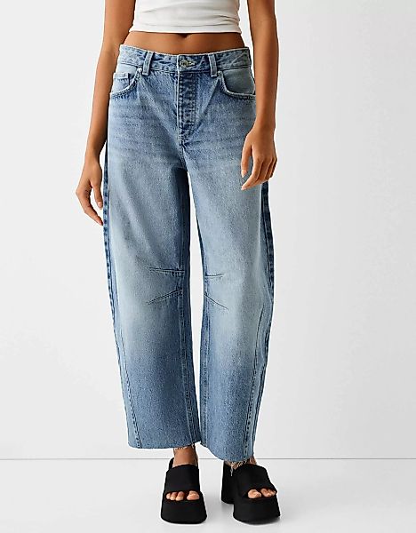 Bershka Barrel-Jeans Damen 38 Ausgewaschenes Blau günstig online kaufen