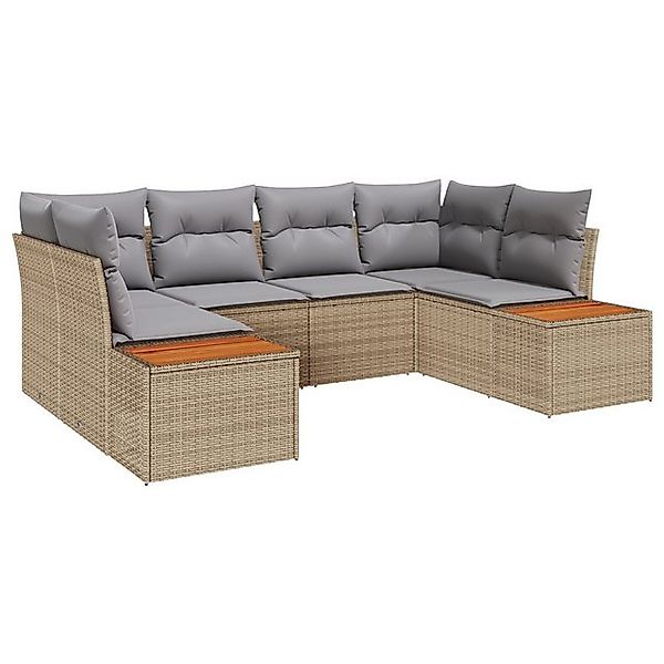 vidaXL Loungesofa 6-teiliges Garten Sofa Set mit Kissen Beige Poly Rattan, günstig online kaufen