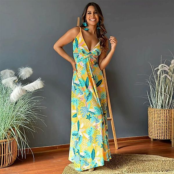 RUZU UG Dirndl Elegantes Kleid mit Straps-V-Ausschnitt-Print (1-tlg) günstig online kaufen