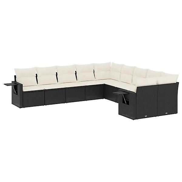 vidaXL 10-Tlg Garten-Sofagarnitur mit Kissen Schwarz Poly Rattan 3253043 günstig online kaufen