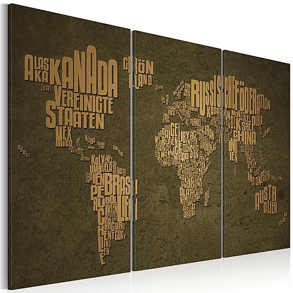 Wandbild - Weltkarte, deutsche Sprache: beige Kontinente - Triptychon günstig online kaufen