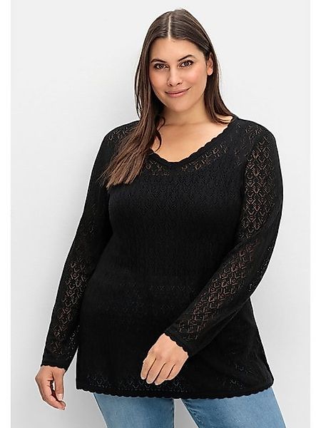 Sheego V-Ausschnitt-Pullover Große Größen aus Ajourstrick, günstig online kaufen