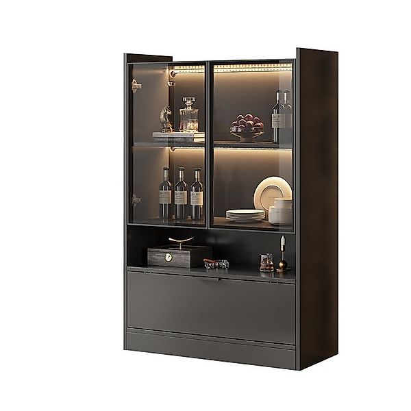 Rutaqian Standvitrine LED Glasvitrine Standvitrine mit Glastüren,Wohnzimmer günstig online kaufen