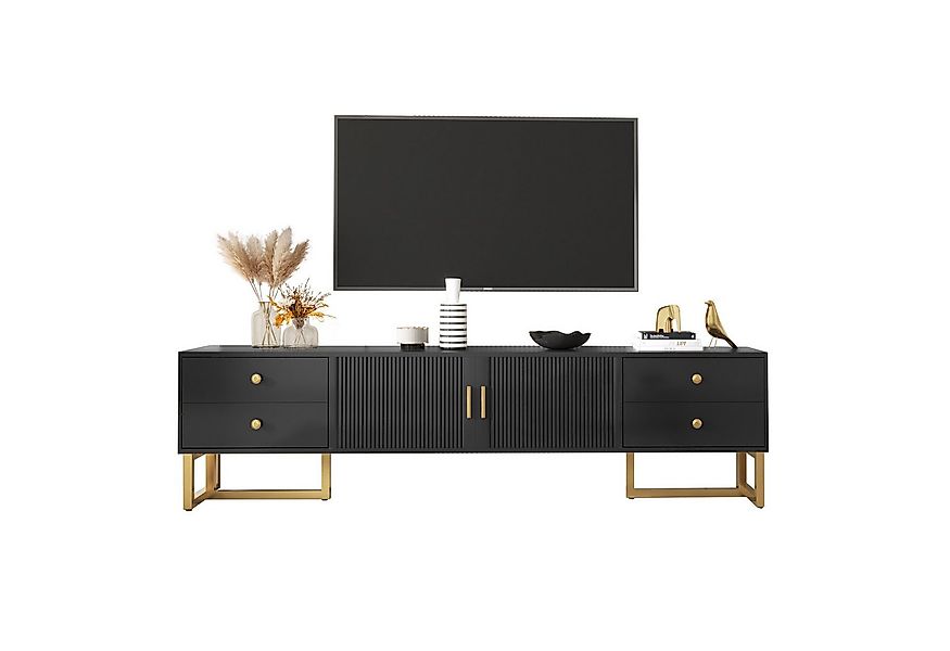 Merax Lowboard mit goldenen Metallsockel, TV-Schrank mit Türen und Schublad günstig online kaufen