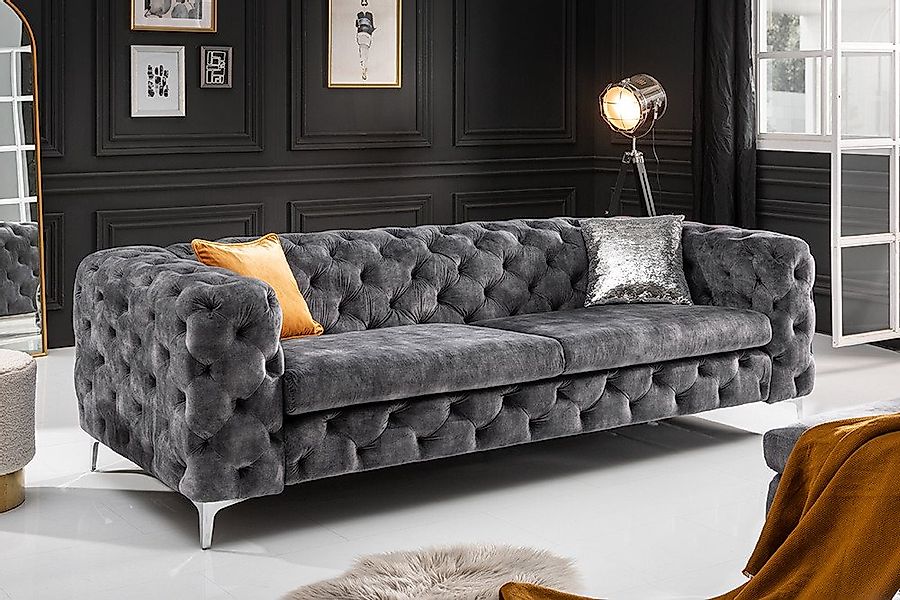 riess-ambiente 3-Sitzer MODERN BAROCK 235cm grau · 3-Sitzer Couch aus Samt günstig online kaufen