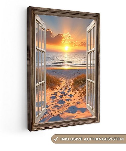 OneMillionCanvasses® Leinwandbild Durchblick - Strand - Dünen - Sonnenunter günstig online kaufen