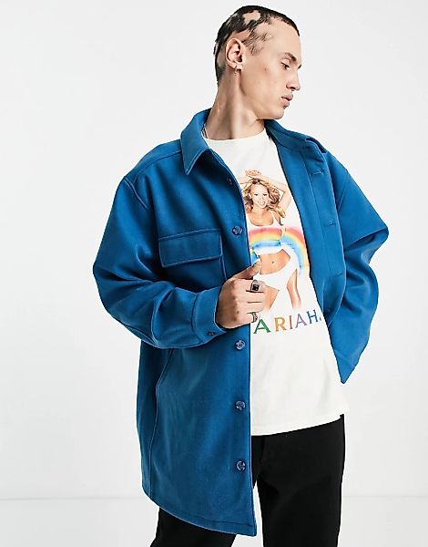 ASOS DESIGN – Hemdjacke aus Wollmischung in Blau günstig online kaufen
