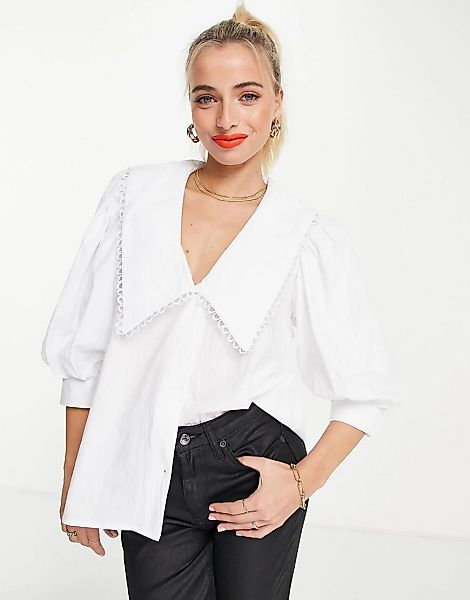 In The Style x Lorna Luxe – Hemd in Weiß mit auffälligem Kragen und Ballonä günstig online kaufen