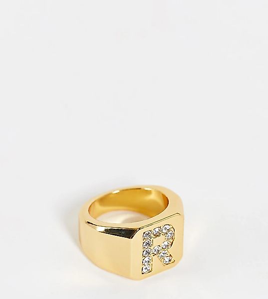 ASOS DESIGN Curve – 14-karätig vergoldeter Ring mit „R“-Initiale-Goldfarben günstig online kaufen