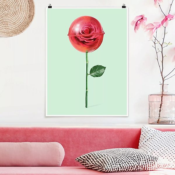 Poster Blumen - Hochformat Rose mit Lollipop günstig online kaufen