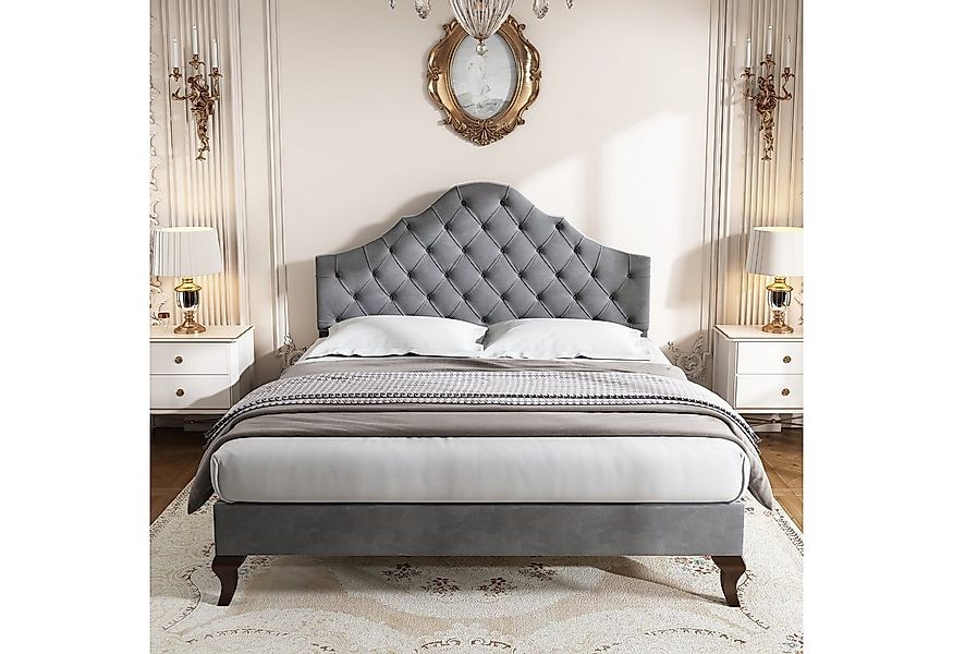 Flieks Polsterbett, Samt Doppelbett mit höhenverstellbarem Kopfteil 140x200 günstig online kaufen