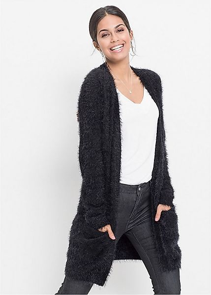bonprix Longstrickjacke lockere Passform, mit flauschiger Optik, eleganter günstig online kaufen
