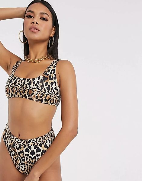 Missguided – Bikinihose mit hohem Beinausschnitt und Leopardenmuster-Mehrfa günstig online kaufen