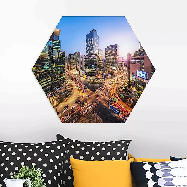 Hexagon-Forexbild Stadtlichter von Gangnam günstig online kaufen