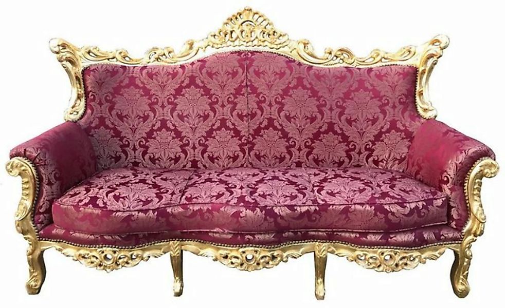 Casa Padrino 3-Sitzer Barock 3er Sofa Bordeaux Rot Muster / Gold - Wohnzimm günstig online kaufen