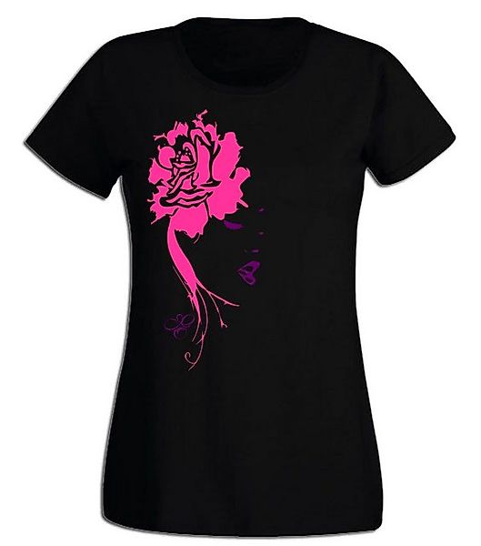 G-graphics T-Shirt Damen T-Shirt - Ladyface mit Blumenhaar Pink-Purple-Coll günstig online kaufen