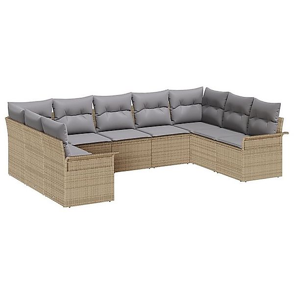 vidaXL Loungesofa 9 Teile Garten Sofa Set mit Kissen Beige Poly Rattan, 9 T günstig online kaufen