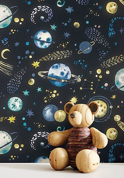 Newroom Vliestapete, Blau Tapete Kinder Galaxie günstig online kaufen