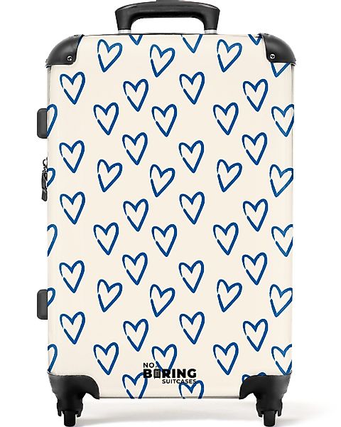 NoBoringSuitcases.com© Hartschalen-Trolley Weiß mit blauem Herzmuster günstig online kaufen