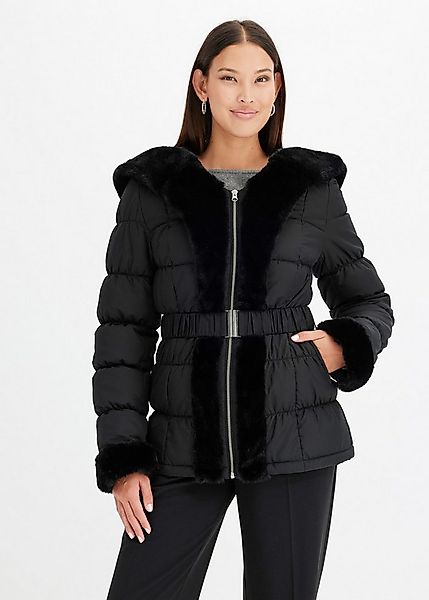 bonprix Steppjacke Winterjacke mit Kapuze und Fellimitat günstig online kaufen