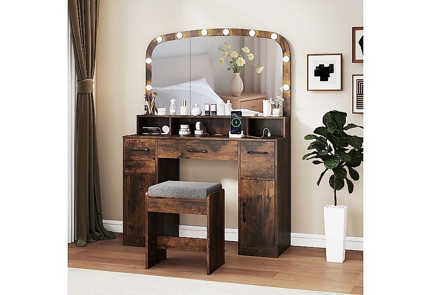 COSTWAY Schminktisch, Frisiertisch, mit Hocker, LED-Spiegel, Ladestation günstig online kaufen