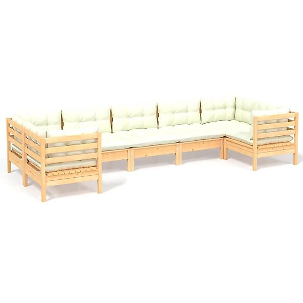 vidaXL 7-tlg Garten-Lounge-Set mit Creme Kissen Kiefernholz Modell 12 günstig online kaufen