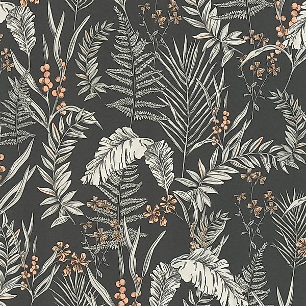 PROFHOME 394341-GU Blumen Tapete Floral Matt Schwarz Weiß Orange 0,53 m x 1 günstig online kaufen