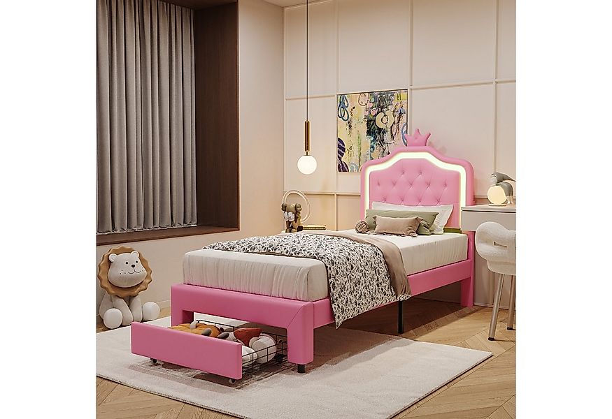 Furnishings Home Kinderbett Polsterbett Prinzessinnenbett Kronen form LED ( günstig online kaufen