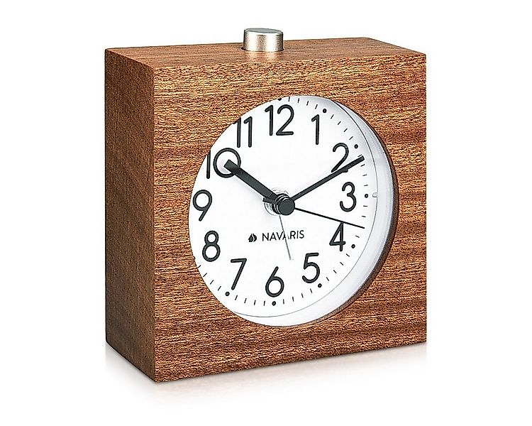 Navaris Wecker Holz Wecker mit Snooze - Retro Uhr im Viereck Design - Natur günstig online kaufen