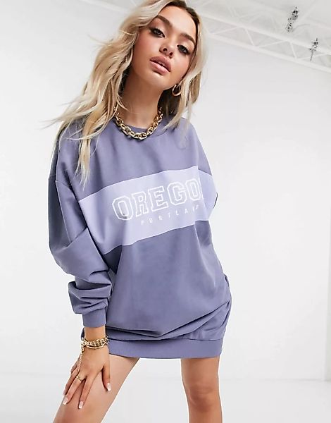 ASOS DESIGN – Sweatshirt-Minikleid mit Oregon-Logo in Staubblau günstig online kaufen