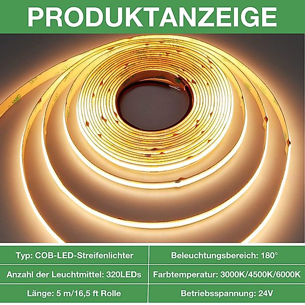 Jibenhome LED Stripe COB-LED-Lichtstreifen 5M 1600 günstig online kaufen