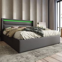 Flieks Polsterbett, LED Hydraulisches Stauraumbett Kunstleder günstig online kaufen