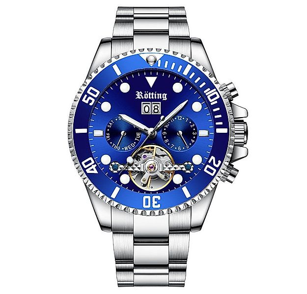 Rötting Design Automatikuhr Herrenuhr Armbanduhr Edelstahl blaues Ziffernbl günstig online kaufen