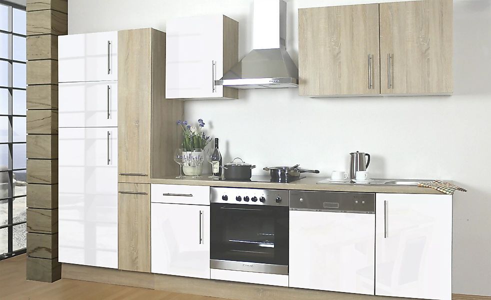 Küchenzeile mit Elektrogeräten  Lüttich - weiß - 310 cm - Sconto günstig online kaufen