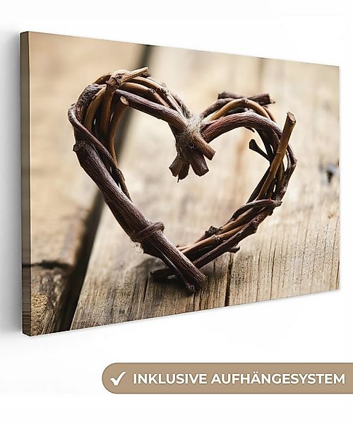 OneMillionCanvasses® Leinwandbild Herz - Holz - Natur - Äste - Braun, Fotod günstig online kaufen