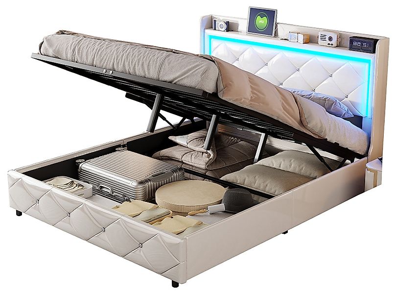 FUROKOY Polsterbett Stauraumbett Doppelbett Luftdruck-Hubstange mit günstig online kaufen