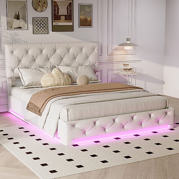 Furnishings Home Polsterbett LED Stauraumbett Doppelbett günstig online kaufen