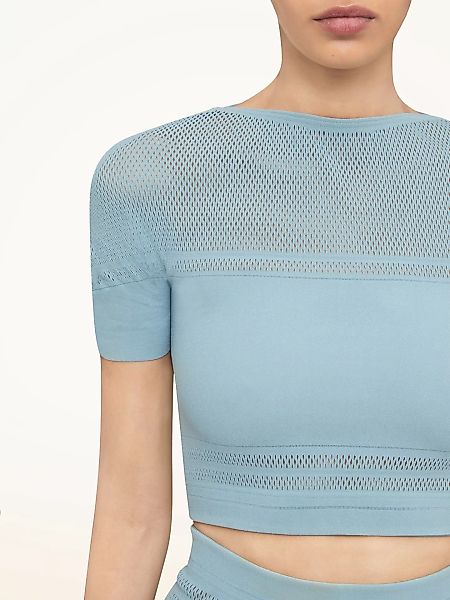 Wolford - Net Lines Top Short Sleeves, Frau, sky, Größe: M günstig online kaufen