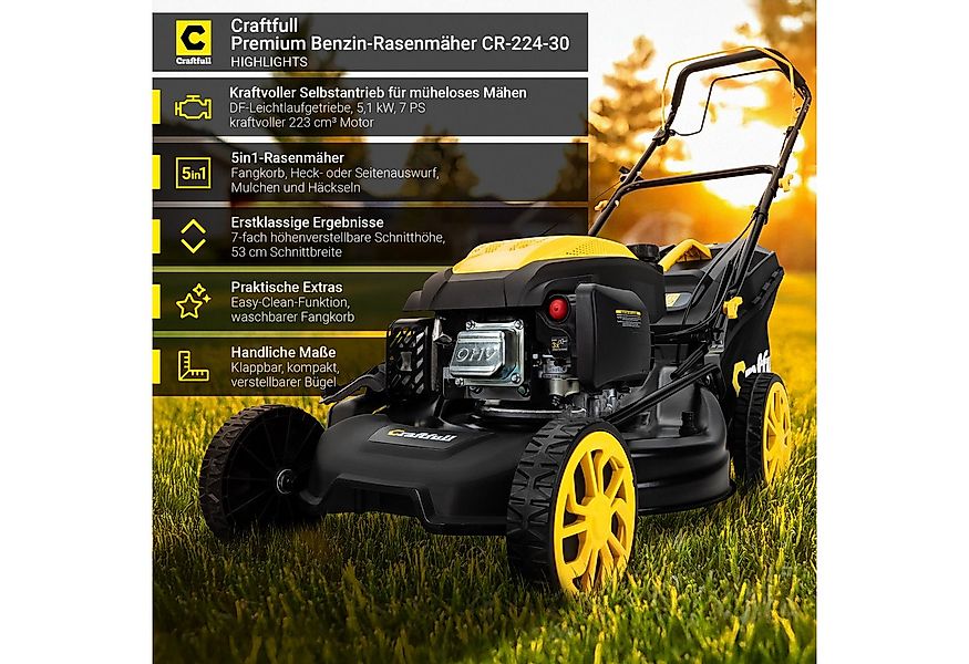 Craftfull Benzinrasenmäher CR-224-30 - 7 PS, 223 cm³ 4-Takt Benzin Rasenmäh günstig online kaufen
