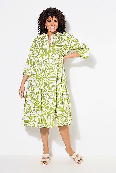 Ulla Popken Midikleid Midikleid Blätter Volants Tunika-Ausschnitt günstig online kaufen