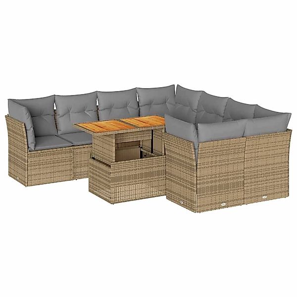 vidaXL 9-Tlg Garten-Sofagarnitur mit Kissen Beige Poly Rattan 3326908 günstig online kaufen