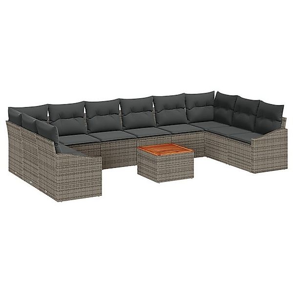 vidaXL Loungesofa 11-tlg. Garten-Sofagarnitur mit Kissen Grau Poly Rattan, günstig online kaufen
