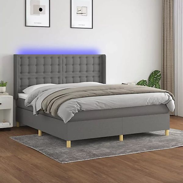 Vidaxl Boxspringbett Mit Matratze & Led Dunkelgrau 160x200 Cm Stoff günstig online kaufen