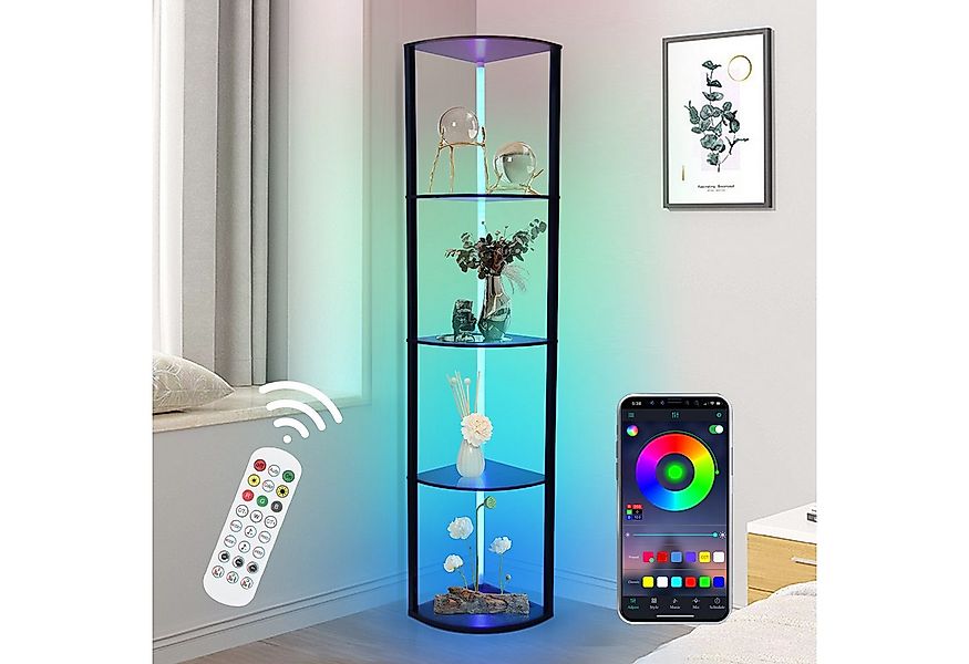 XERSEK Eckregal LED Standregal Bücherregal Vitrine Dimmbar mit APP & Fernbe günstig online kaufen
