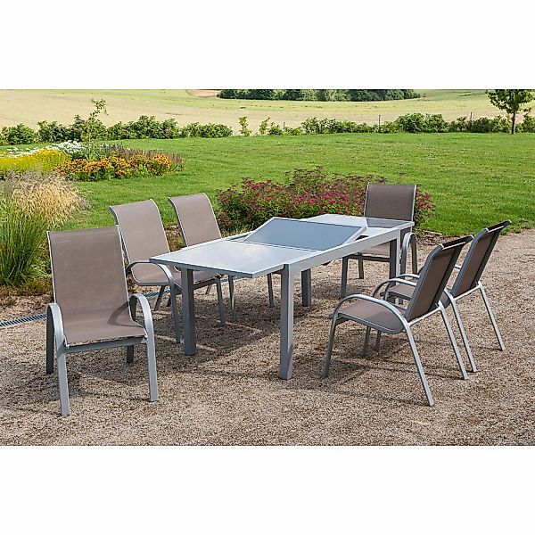 Gartenmöbel-Set Amalfi 7-tlg. Taupe inkl. Tisch 160/220 cm x 90 cm günstig online kaufen