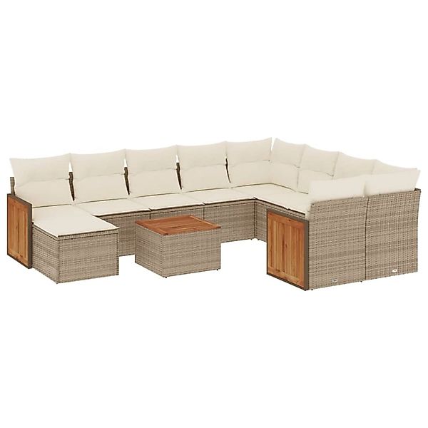 vidaXL 11-Tlg Garten-Sofagarnitur mit Kissen Beige Poly Rattan 3228242 günstig online kaufen