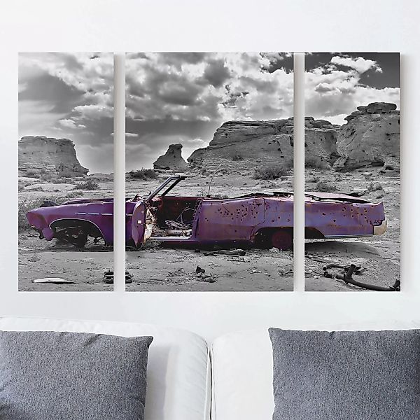 3-teiliges Leinwandbild - Querformat Pink Cadillac günstig online kaufen