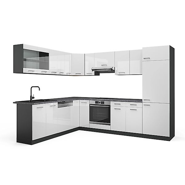 Vicco R-Line Eckküche Weiß Hochglanz/Anthrazit 227 x 287 cm AP Anthrazit günstig online kaufen