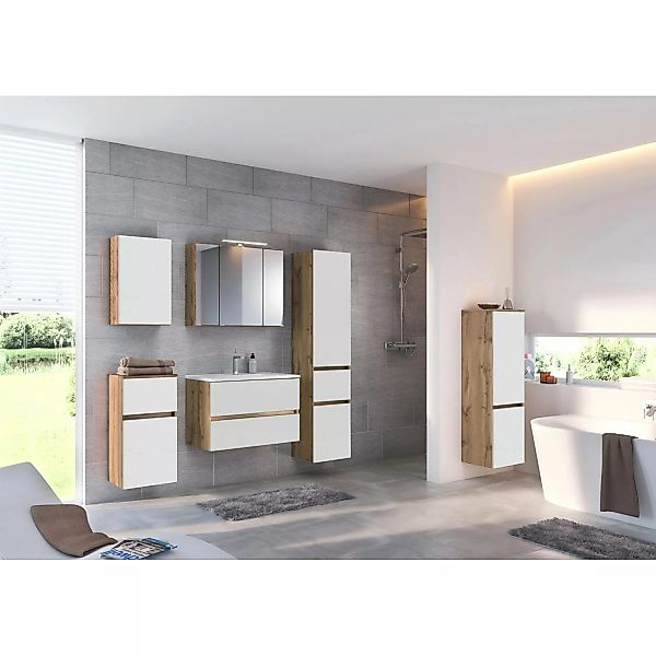 Held Möbel Waschtisch-Set Bari 100 cm x 200 cm x 47 cm Eiche-Weiß günstig online kaufen