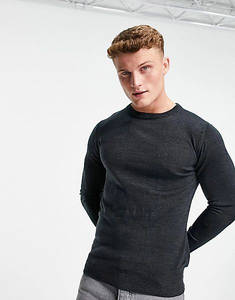 Brave Soul – Langärmliger Pullover in Schwarz mit Rundhalsausschnitt-Marine günstig online kaufen